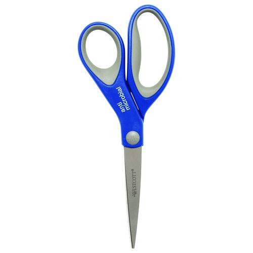 Scissors with Antimicrobial Protection, 8" Length, 3.25" Cut Length, Blue/Gray Straight Handle, 2/Pack. Picture 1