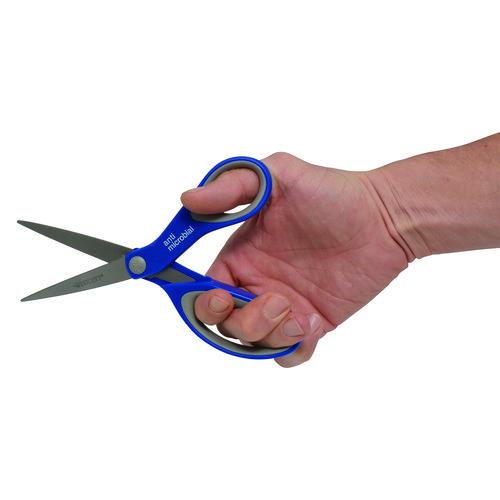 Scissors with Antimicrobial Protection, 8" Length, 3.25" Cut Length, Blue/Gray Straight Handle, 2/Pack. Picture 3