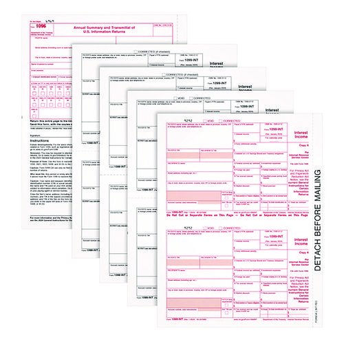 4-Part 1099-INT Tax Forms with Tax Forms Helper, Fiscal Year: 2024, 4-Part Carbonless, 8 x 5.5, 2 Forms/Sheet, 24 Forms Total. Picture 1