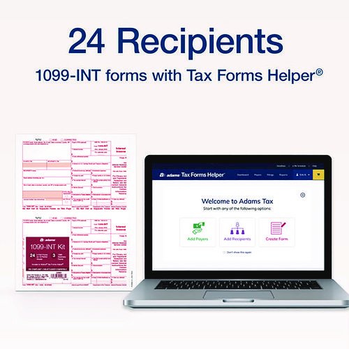 4-Part 1099-INT Tax Forms with Tax Forms Helper, Fiscal Year: 2024, 4-Part Carbonless, 8 x 5.5, 2 Forms/Sheet, 24 Forms Total. Picture 2