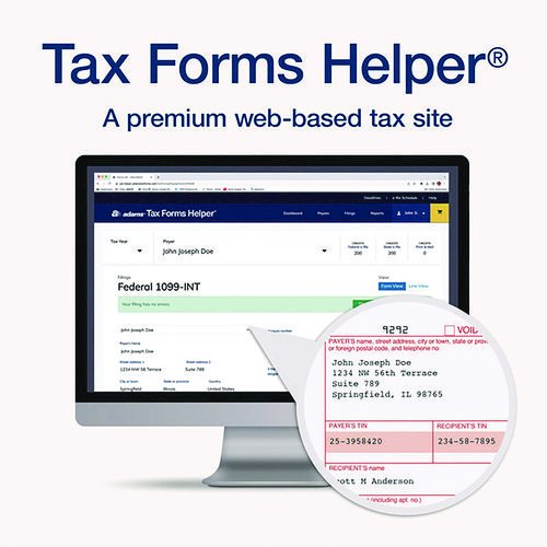 4-Part 1099-INT Tax Forms with Tax Forms Helper, Fiscal Year: 2024, 4-Part Carbonless, 8 x 5.5, 2 Forms/Sheet, 24 Forms Total. Picture 3