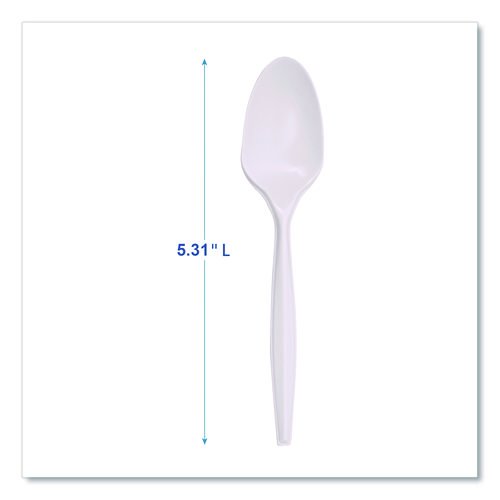 Mediumweight Polypropylene Cutlery, Teaspoon, White, 1,000/Carton. Picture 3