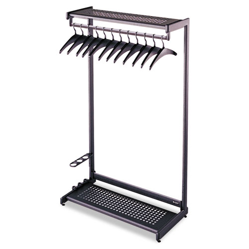 Single-Side, Garment Rack w/Two Shelves, Eight Hangers, Steel, 24" Wide, Black. Picture 1