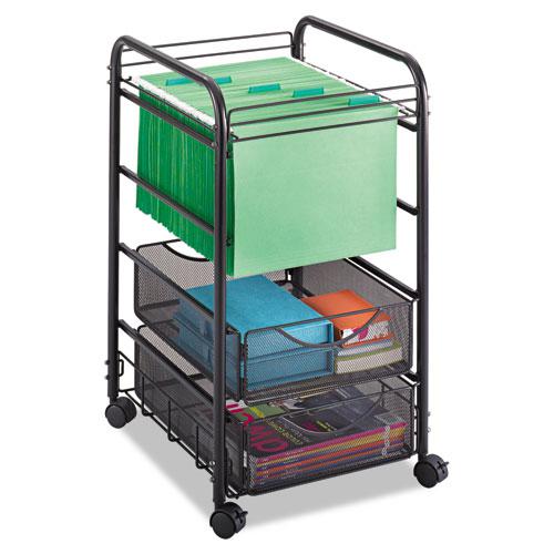 Onyx Mesh Open Mobile File with Drawers, Metal, 2 Drawers, 1 Bin, 15.75" x 17" x 27", Black. Picture 1