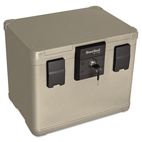 Fire and Waterproof Chest, 0.6 cu ft, 16w x 12.5d x 13h, Taupe. Picture 1