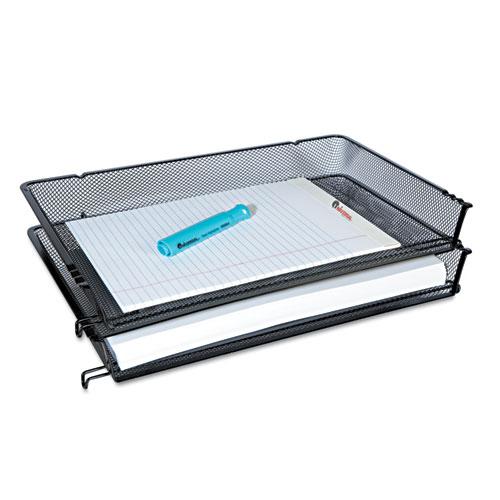 Deluxe Mesh Stacking Side Load Tray, 1 Section, Legal Size Files, 17" x 10.88" x 2.5", Black. Picture 2