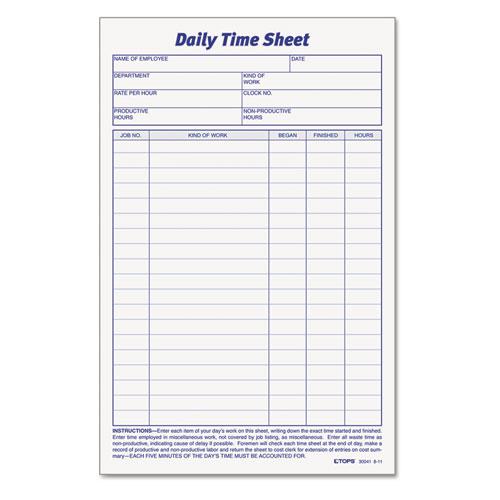 Daily Time and Job Sheets, One-Part (No Copies), 8.5 x 5.5, 200 Forms/Pad, 2 Pads/Pack. Picture 1