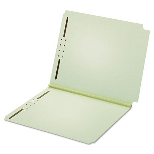 Dual-Tab Pressboard Fastener Folder, 2" Expansion, 2 Fasteners, Letter Size, Light Green Exterior, 25/Box. Picture 1