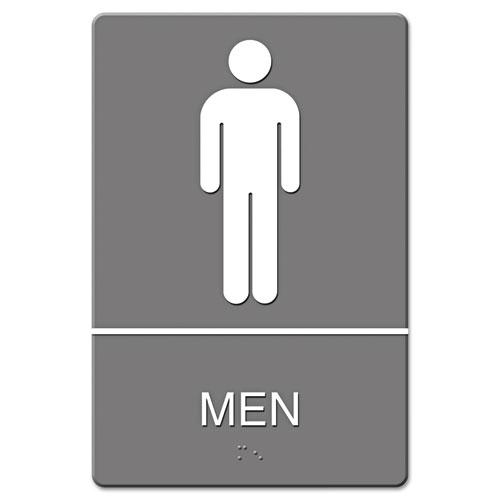 ADA Sign, Men Restroom Symbol w/Tactile Graphic, Molded Plastic, 6 x 9, Gray. Picture 1