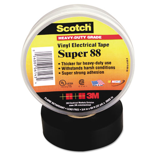 Scotch 88 Super Vinyl Electrical Tape, 0.75" x 66 ft, Black. Picture 1
