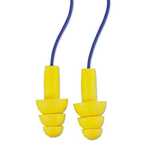 E-A-R UltraFit Reusable Earplugs, Corded, 25 dB NRR, Blue/Yellow, 200 Pairs. Picture 1