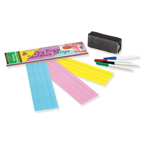 Dry Erase Sentence Strips, 12 x 3, Blue; Pink; Yellow, 30/Pack. Picture 1