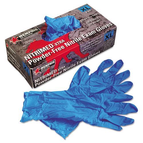 Nitri-Med Disposable Nitrile Gloves, Blue, X-Large, 100/Box. Picture 1