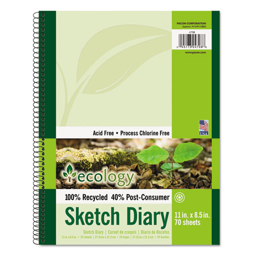 Ecology Sketch Diary, 60 lb Text Paper Stock, Green Cover, (70) 11 x 8.5 Sheets. Picture 1
