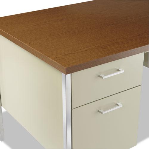 Double Pedestal Steel Desk, 60" x 30" x 29.5", Cherry/Putty, Chrome-Plated Legs. Picture 6