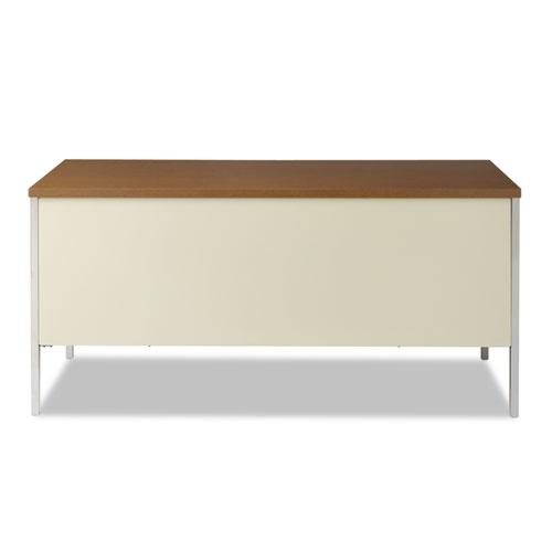 Double Pedestal Steel Desk, 60" x 30" x 29.5", Cherry/Putty, Chrome-Plated Legs. Picture 4