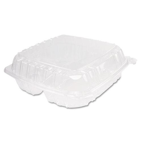 ClearSeal Hinged-Lid Plastic Containers, 3-Compartment, 9.5 x 9 x 3, 100/Bag, 2 Bags/Carton. Picture 1