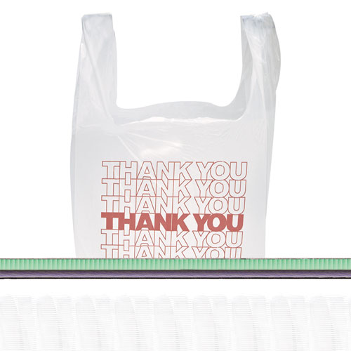 Thank You Handled T-Shirt Bag, 0.167 bbl, 12.5 microns, 11.5" x 21", White, 900/Carton. Picture 1