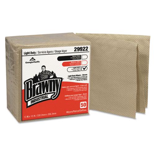Light Duty Three-Ply Paper Wipers, Quarterfold, 3-Ply, 13 x 13, Brown, 50/Pack, 12/Carton. The main picture.