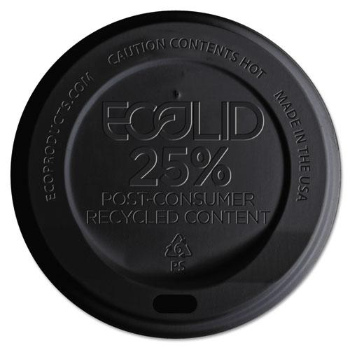 EcoLid 25% Recycled Content Hot Cup Lid, Black, Fits 10 oz to 20 oz Cups, 100/Pack, 10 Packs/Carton. Picture 1