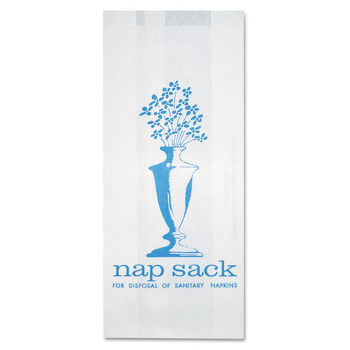Nap Sack Sanitary Disposal Bags, 4" x 9", White, 1,000/Carton. The main picture.