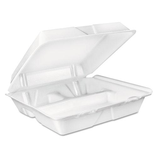 Foam Hinged Lid Container, 3-Compartment, 8 oz, 9 x 9.4 x 3, White, 200/Carton. Picture 1