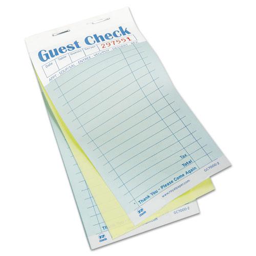 Guest Check Pad, 17 Lines, Two-Part Carbonless, 3.6 x 6.7, 50 Forms/Pad, 50 Pads/Carton. Picture 1