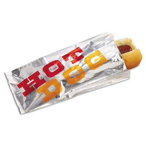 Foil Hot Dog Bags, 3 1/2w x 1 1/2d x 8 1/2h, White "HOT DOG", 1000/Carton. Picture 1