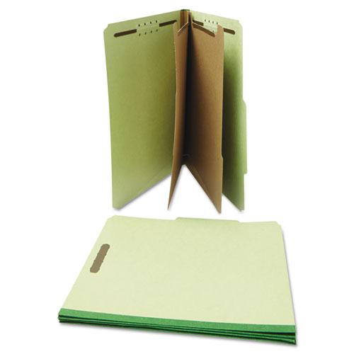 Six-Section Pressboard Classification Folders, 2" Expansion, 2 Dividers, 6 Fasteners, Letter Size, Green Exterior, 10/Box. Picture 6