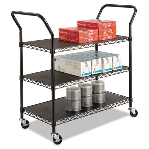 Wire Utility Cart, Metal, 3 Shelves, 600 lb Capacity, 43.75" x 19.25" x 40.5", Black. Picture 2