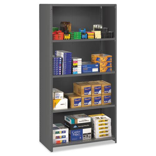 Closed Commercial Steel Shelving, Four-Shelf, 36w x 24d x 75h, Medium Gray. Picture 1