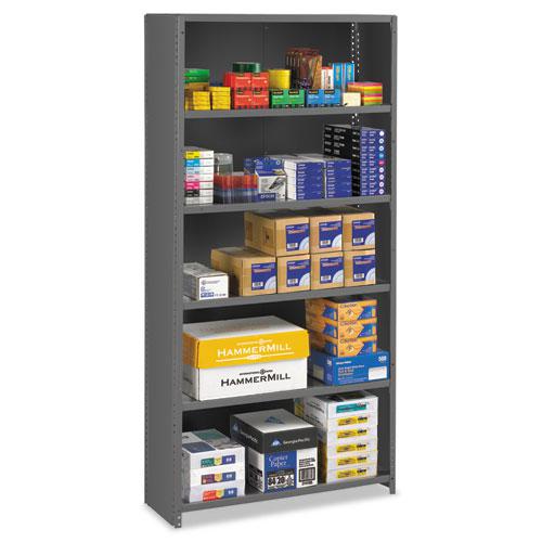 Closed Commercial Steel Shelving, Five-Shelf, 36w x 12d x 75h, Medium Gray. Picture 1
