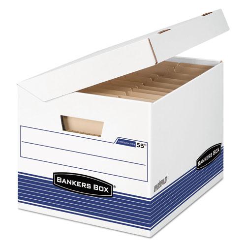 SYSTEMATIC Medium-Duty Strength Storage Boxes, Letter/Legal Files, White/Blue, 12/Carton. Picture 1