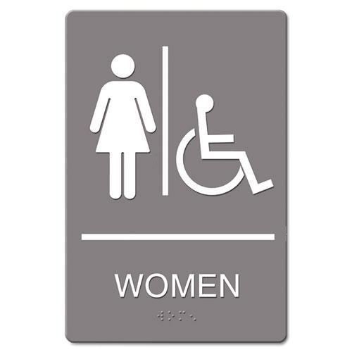 ADA Sign, Women Restroom Wheelchair Accessible Symbol, Molded Plastic, 6 x 9. Picture 1