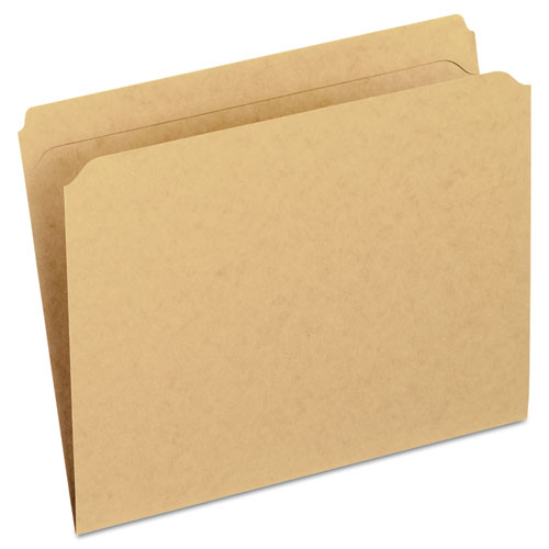 Dark Kraft File Folders with Double-Ply Top, Straight Tabs, Letter Size, 0.75" Expansion, Brown, 100/Box. The main picture.