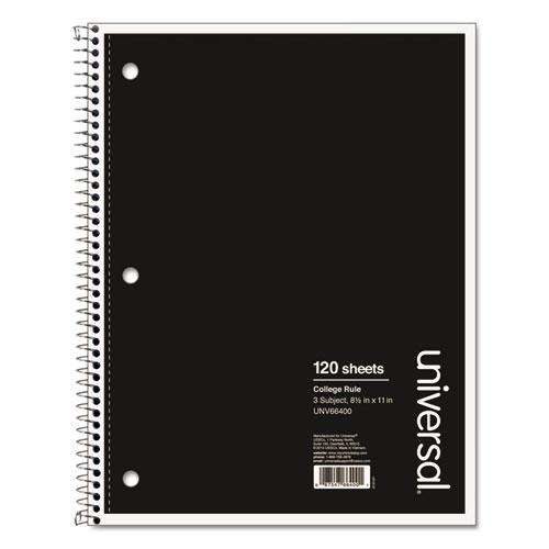 Wirebound Notebook, 3-Subject, Medium/College Rule, Black Cover, (120) 11 x 8.5 Sheets. Picture 1