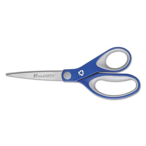 KleenEarth Soft Handle Scissors, 8" Long, 3.25" Cut Length, Blue/Gray Straight Handle. Picture 1