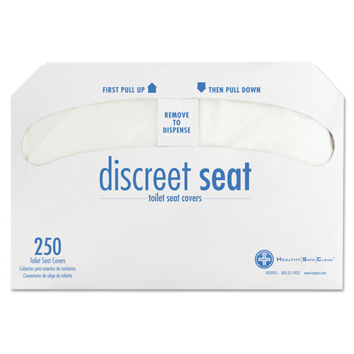 Discreet Seat Half-Fold Toilet Seat Covers, White, 250/Pack, 20 Packs/Carton. Picture 1