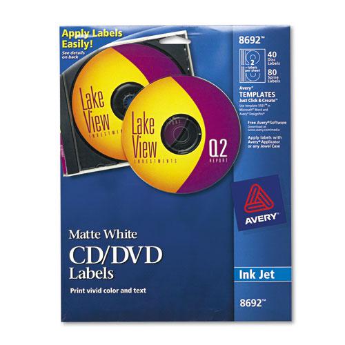 Inkjet CD Labels, Matte White, 40/Pack. Picture 1