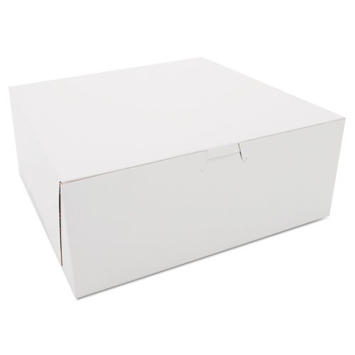 White One-Piece Non-Window Bakery Boxes, 10 x 10 x 4, White, Paper, 100/Carton. Picture 1