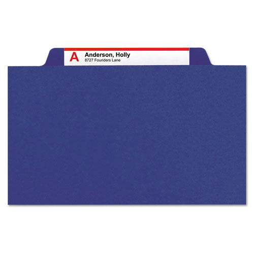 6-Section Pressboard Top Tab Pocket-Style Classification Folders with SafeSHIELD Fasteners, 2 Dividers, Letter, Blue, 10/Box. Picture 7