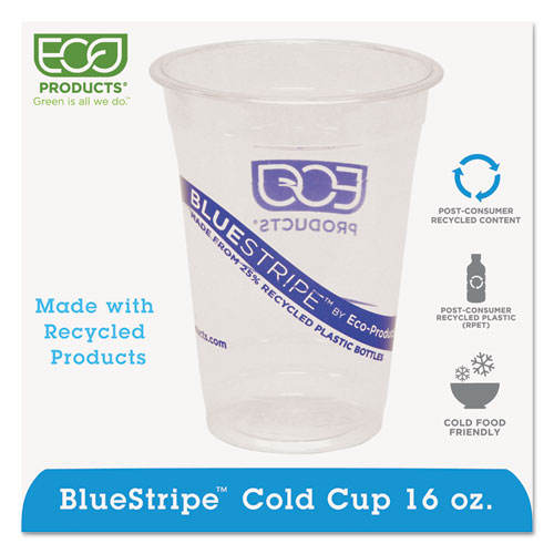 BlueStripe 25% Recycled Content Cold Cups, 16 oz, Clear/Blue, 50/Pack, 20 Packs/Carton. Picture 1