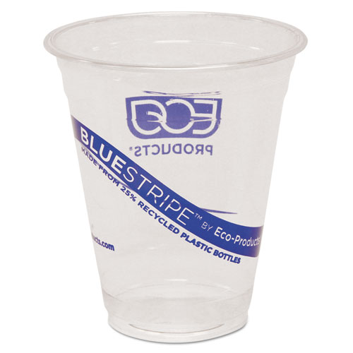 BlueStripe 25% Recycled Content Cold Cups, 12 oz, Clear/Blue, 50/Pack, 20 Packs/Carton. Picture 3