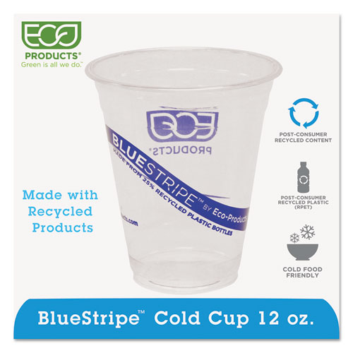 BlueStripe 25% Recycled Content Cold Cups, 12 oz, Clear/Blue, 50/Pack, 20 Packs/Carton. Picture 1