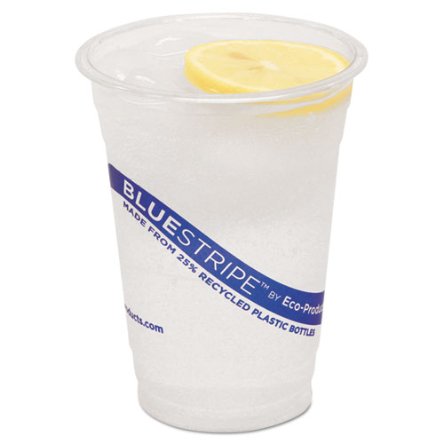 BlueStripe 25% Recycled Content Cold Cups, 16 oz, Clear/Blue, 50/Pack, 20 Packs/Carton. Picture 2