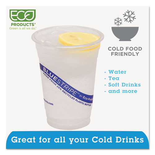 BlueStripe 25% Recycled Content Cold Cups, 16 oz, Clear/Blue, 50/Pack, 20 Packs/Carton. Picture 4