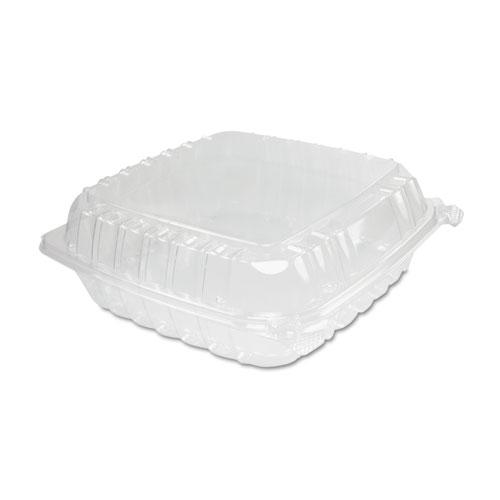 ClearSeal Hinged-Lid Plastic Containers, 9.3 x 8.8 x 3, Clear, Plastic, 100/Bag, 2 Bags/Carton. Picture 1