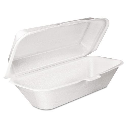Foam Hinged Lid Container, Hoagie Container with Removable Lid, 5.3 x 9.8 x 3.3, White, 125/Bag, 4 Bags/Carton. Picture 1