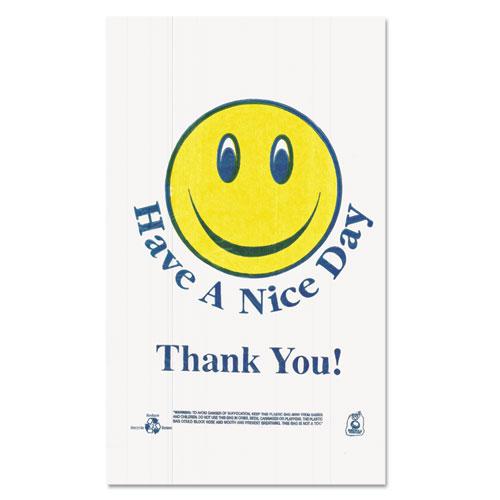 Smiley Face Shopping Bags, 12.5 microns, 11.5" x 21", White, 900/Carton. Picture 1