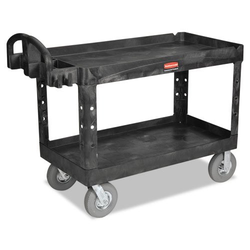 Heavy-Duty 2-Shelf Utility Cart, Pneumatic Wheels, 25.25w x 54d x 39.25h, Black. Picture 1